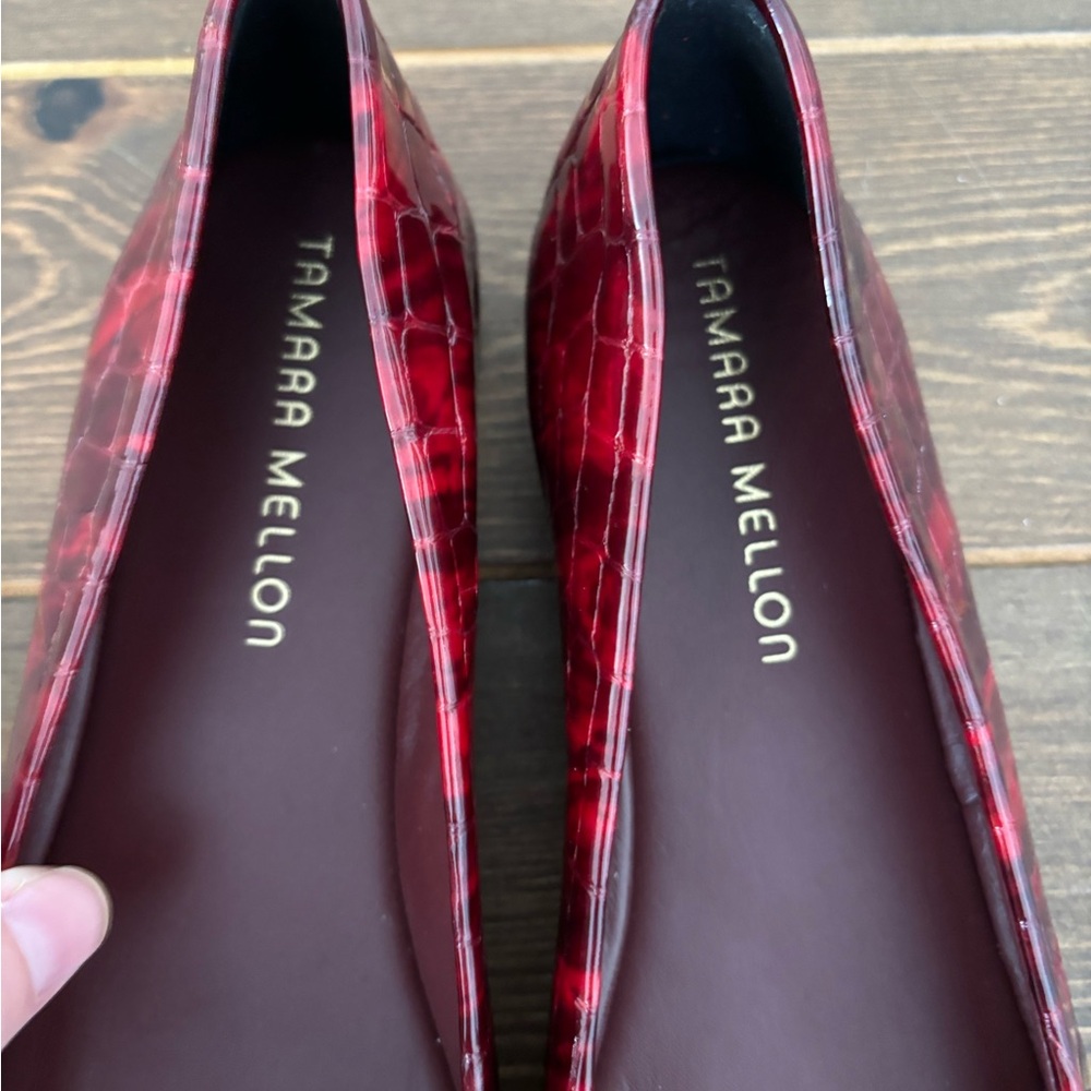 New Tamara Mellon Burgundy Croc-Embossed Flats EU 38.5 US 8 Genuine Leather - Picture 5 of 9